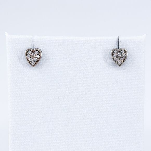 Vintage Sterling Silver Heart Earrings 1cm | Cubic Zirconia Studs | Romance - Picture 2 of 8